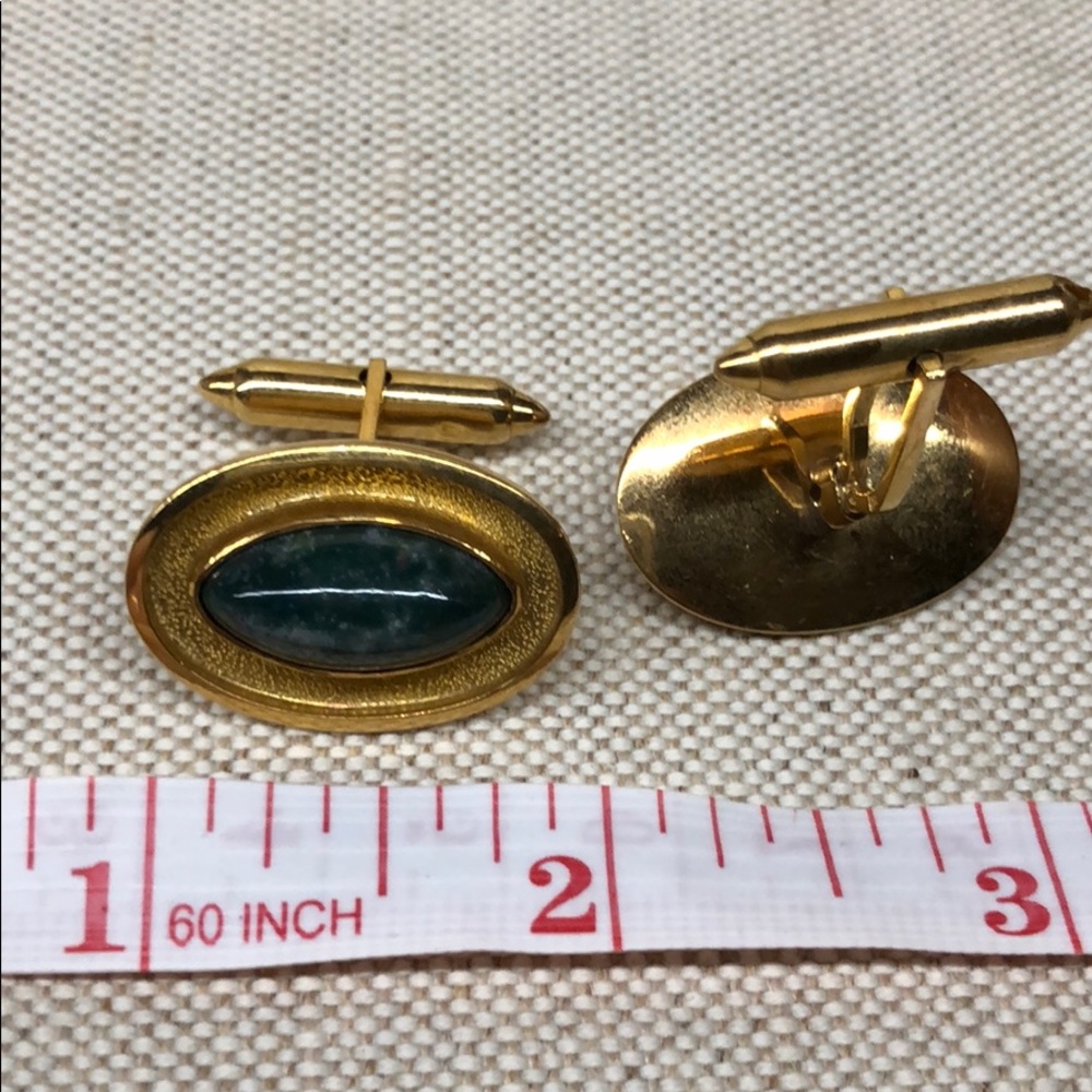 Vintage Gold plated genuine stone cufflinks Unisex - Picture 3 of 7